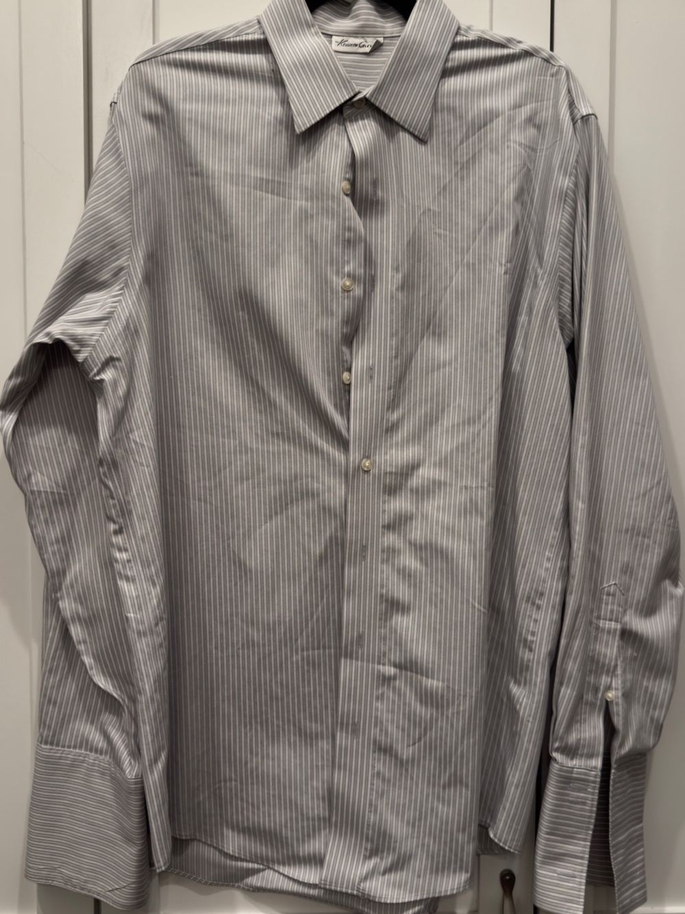 Kenneth Cole Gray and White Pinstripe Dress Shirt